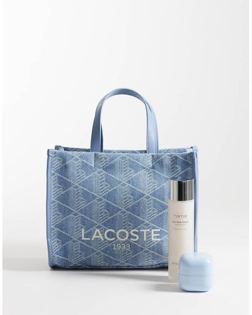 Lacoste Blue Monogram Denim Shopper Bag
