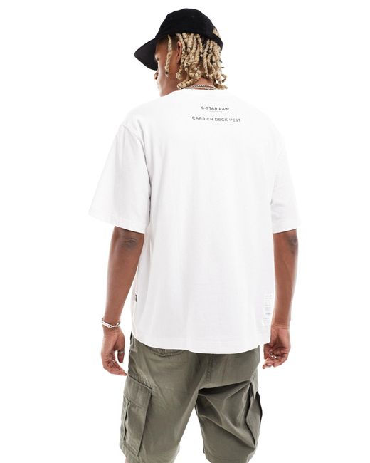 T-shirt oversize avec imprimé veste sans manches emblématique sur la poitrine G-Star RAW pour homme en coloris White