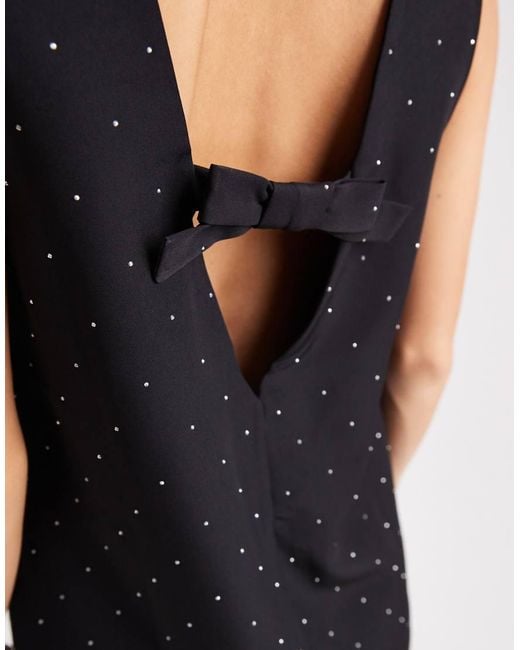 ONLY Black Bow Back Detail Rhinestone Mini Dress