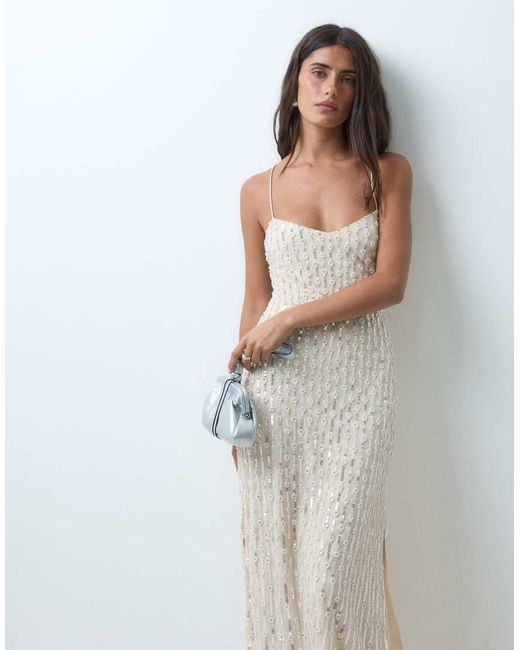 Miss Selfridge Natural Pearl And Sequin Embellished Midi Dress