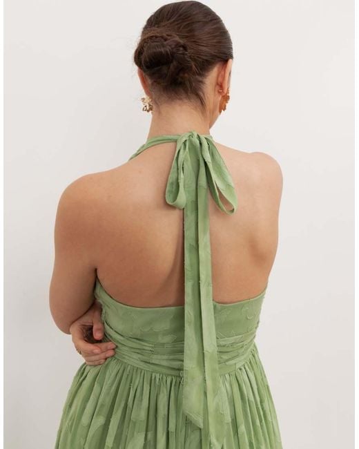 ANAYA Green Floral Burnout Halter Neck Midaxi Dress