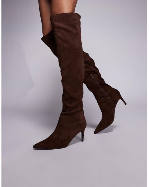 Public Desire Brown Ellen Pointed Toe Heeled Knee Boots