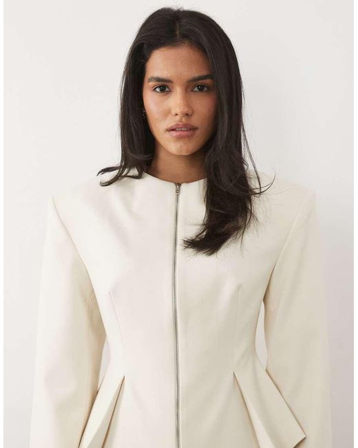 Miss Selfridge Natural Tailored Power Shoulder Peplum Blazer