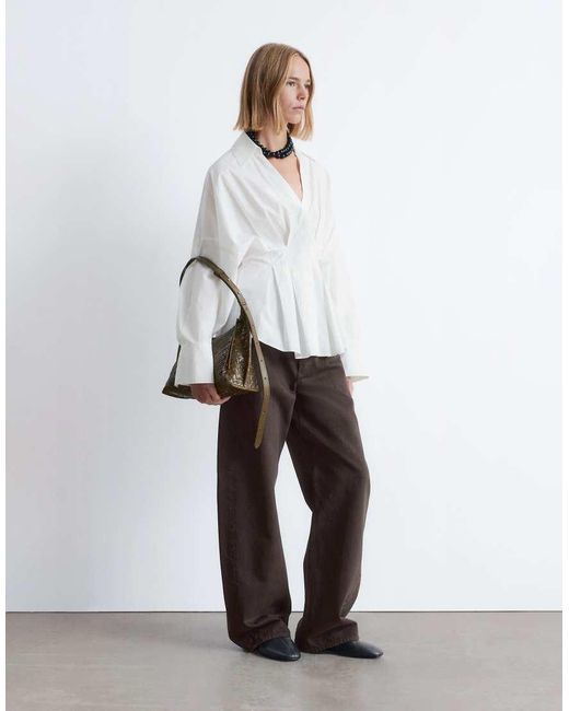 & Other Stories White Shirt With Cinch Waist And Volume Sleeves