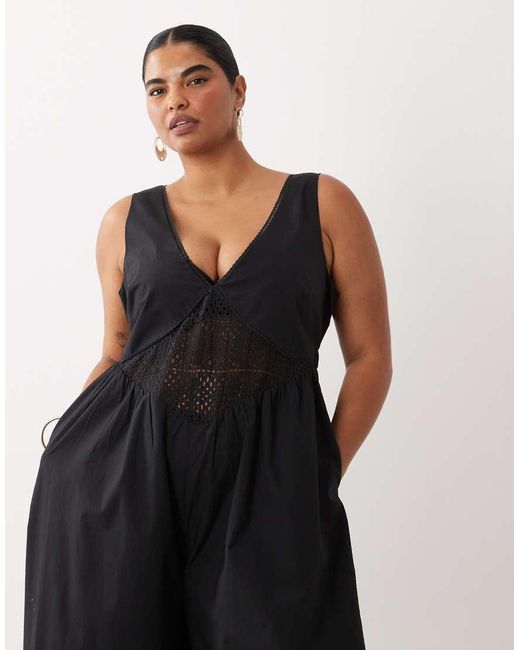 ASOS Black Asos Design Curve Jumpsuit With Crochet Waist Panel