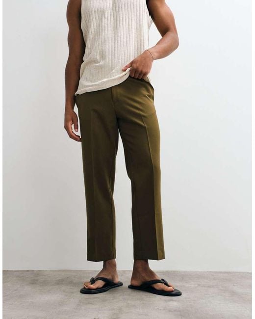 ASOS Natural Smart Straight Cropped Trousers for men