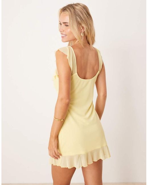 ASOS Natural Asos Design Petite Mesh Double Frill Mini Tea Dress