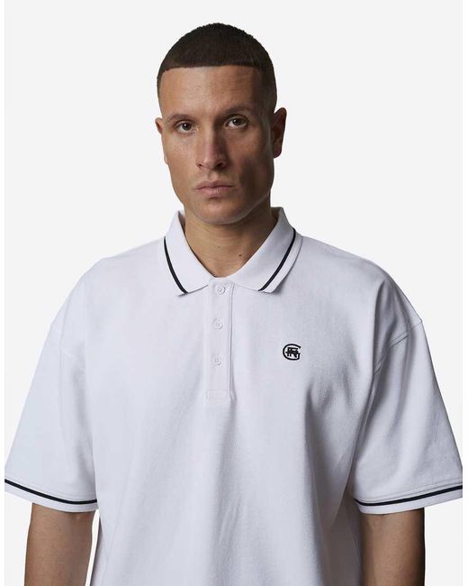 Good For Nothing White Monogram Short Sleeve Polo for men