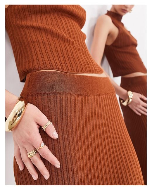 ASOS Brown Fine Knit Sheer Maxi Skirt