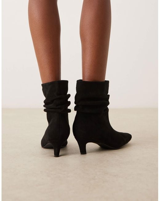 Glamorous Black Kitten Heel Ruched Mid Ankle Boots