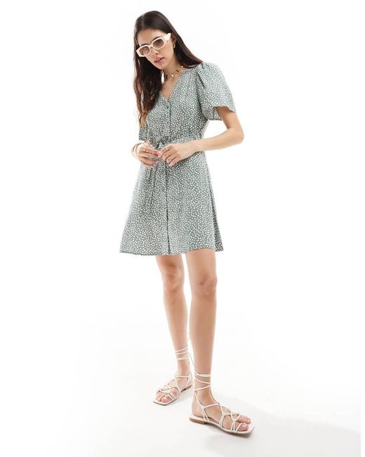 Vero Moda Blue Button Through Mini Skater Dress