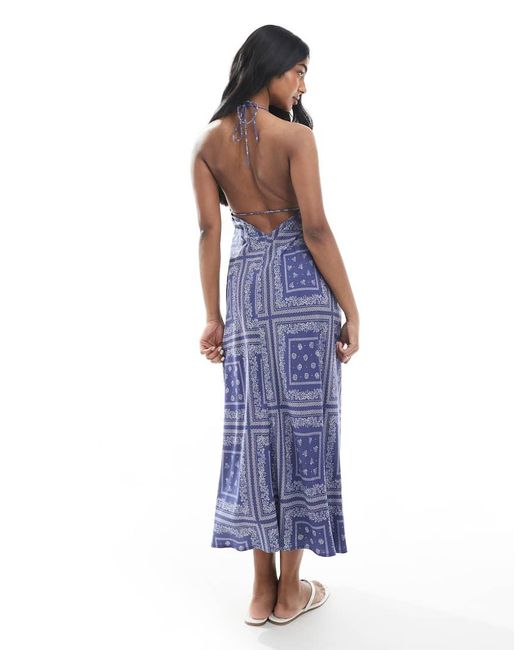 Miss Selfridge Blue Halter Neck Spun Maxi Dress