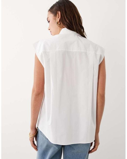 Mango Blue Starring Hailey Bieber Statement Shoulder Sleeveless Shirt