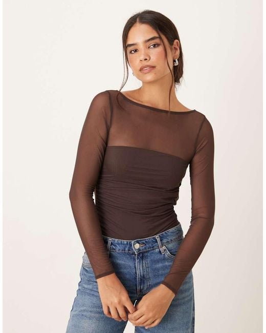 Abercrombie & Fitch Blue Long Sleeve Mesh Bra Free Bodysuit