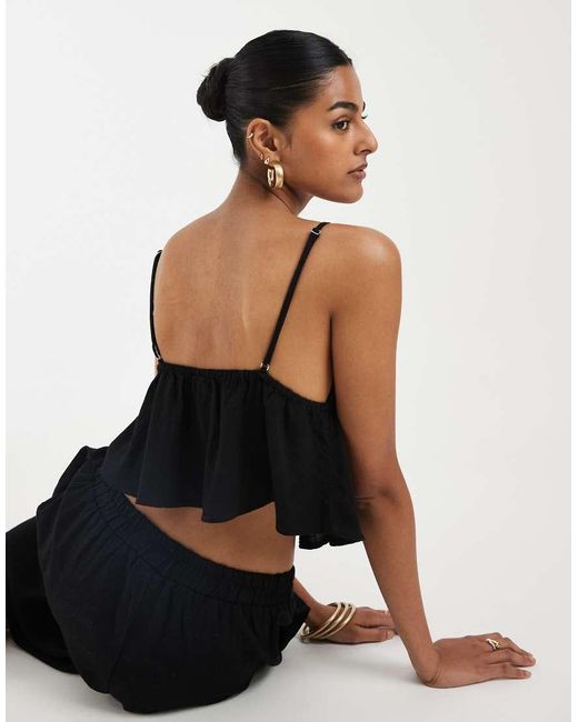 Vero Moda Black Linen Touch Cami Strap Top Co-ord