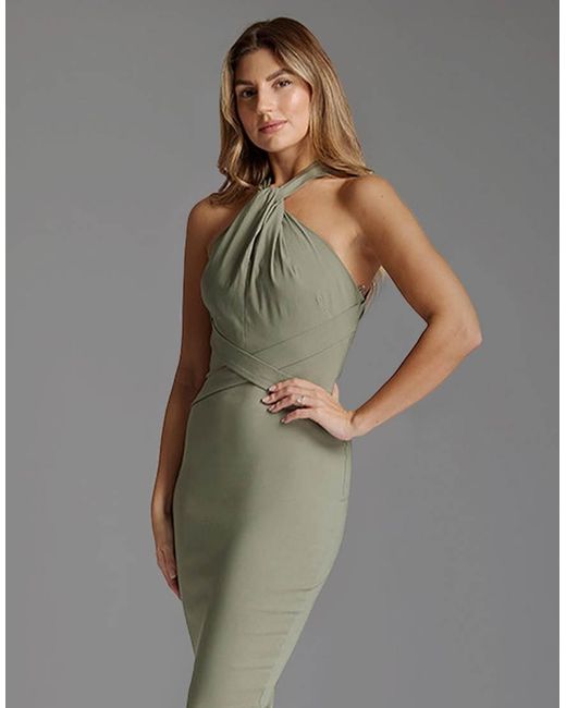 Vesper Gray Halter Neck Midaxi Dress With Straps
