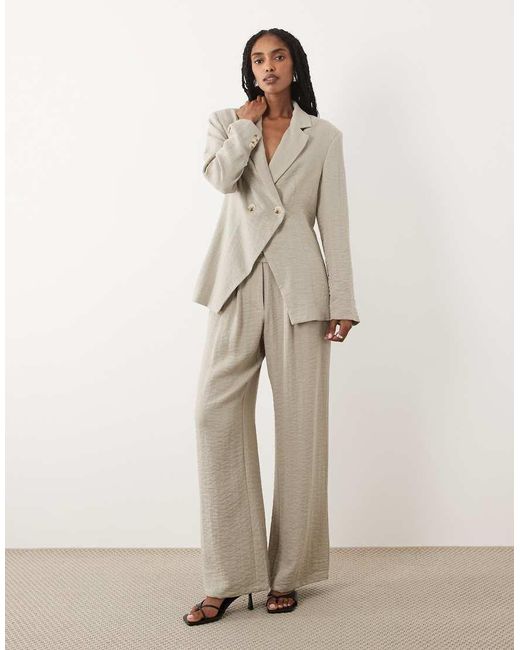 Aware Natural Linen Look One-button Asymmetric Blazer Co-ord