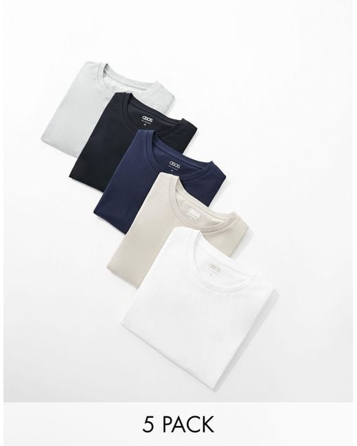 ASOS – 5er-set muskel-t-shirts mit rundhalsausschnitt in Blue für Herren
