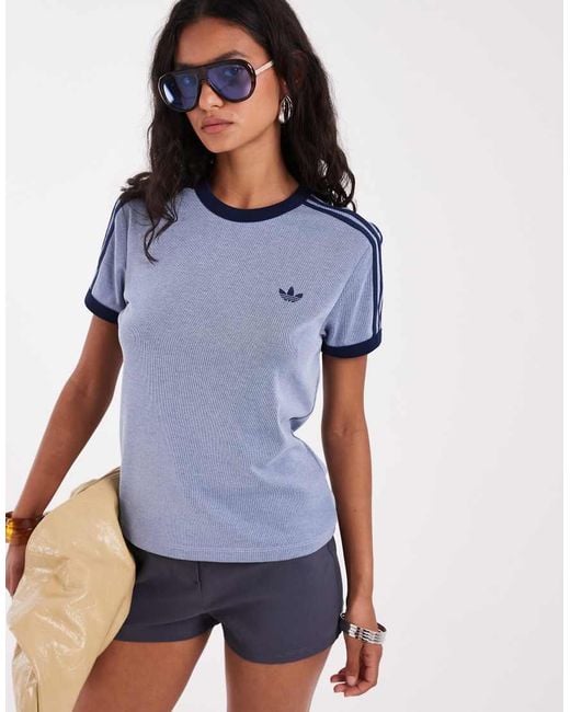 Adidas Originals Blue Slim Fit Three Stripe T-shirt