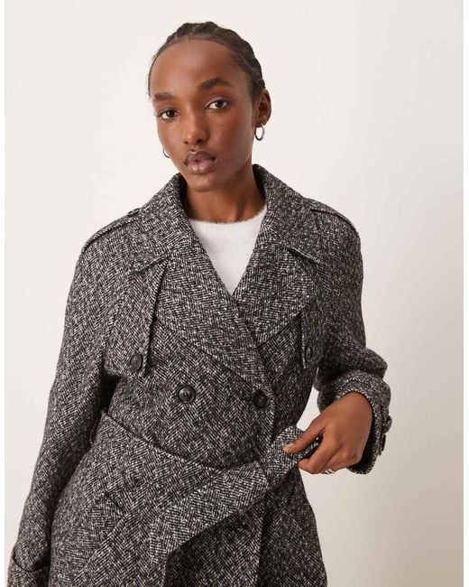Miss Selfridge Natural Herringbone Belted Trench Coat