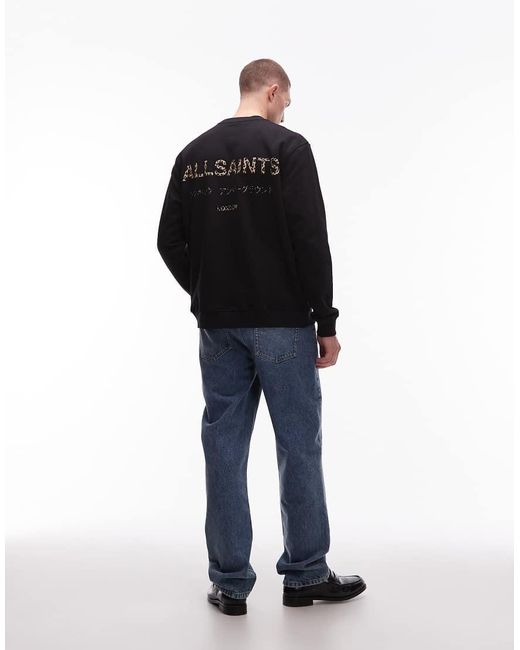 AllSaints Black Underground Leopard Sweatshirt for men
