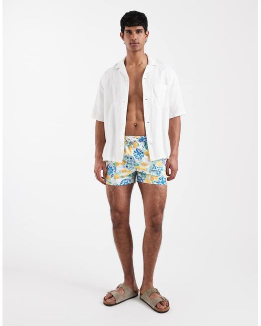 Aray White Lemon Print Swim Shorts for men