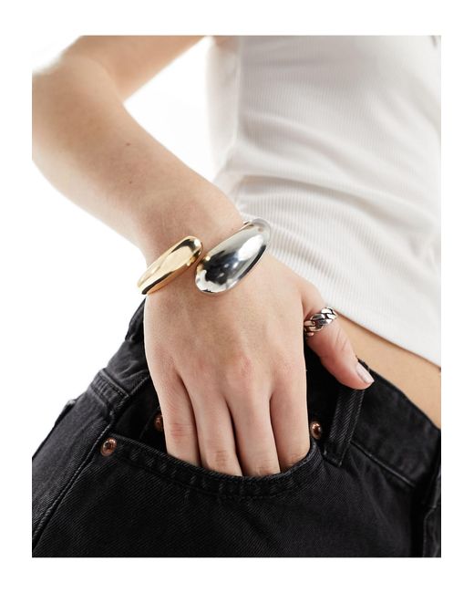ASOS Black Cuff Bracelet With Mixed Metal Detail