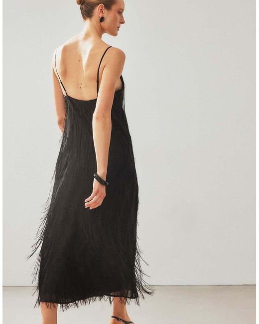 NA-KD Black Fringe Maxi Dress