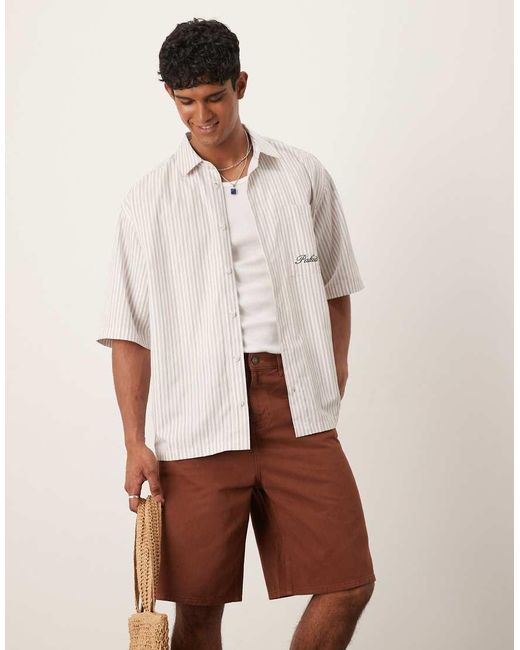 Camicia Oversize A Righe Con Ricamo Sul Petto di ASOS in White da Uomo