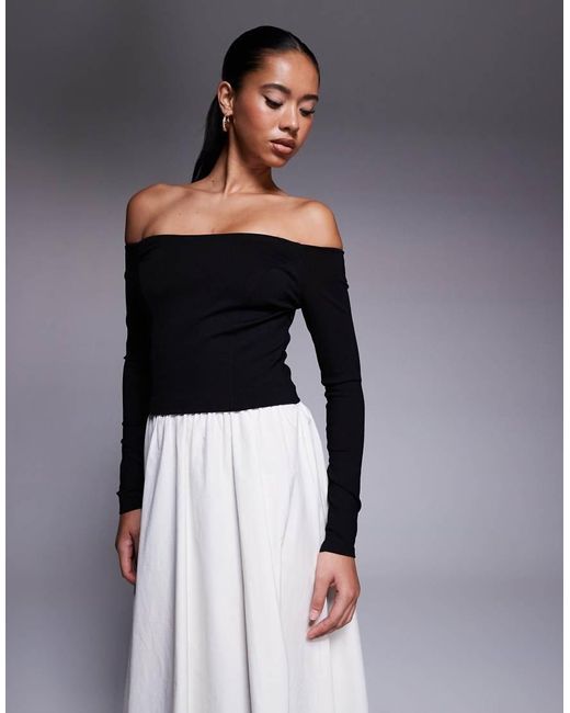 Forever New Gray Bardot Drop Hem Midaxi Dress