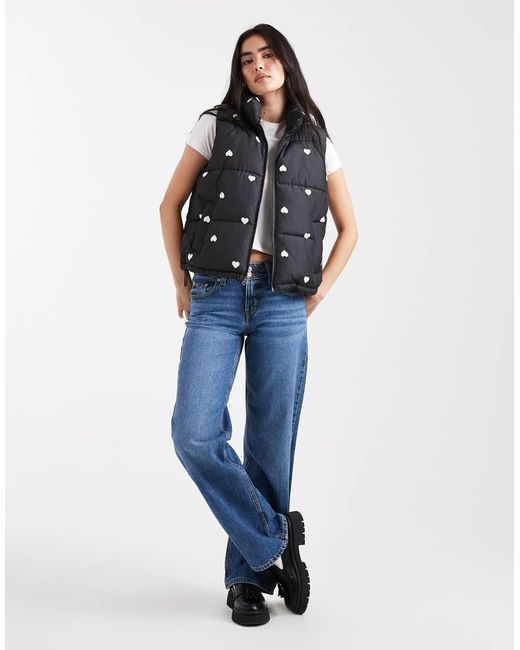 Hollister Black Heart Pattern Puffer Vest