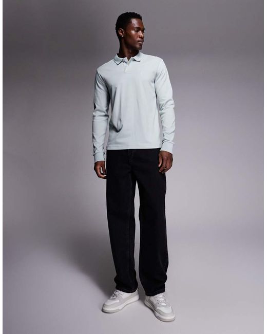 Boss Gray Passerby Tonal Logo Long Sleeve Pique Polo for men