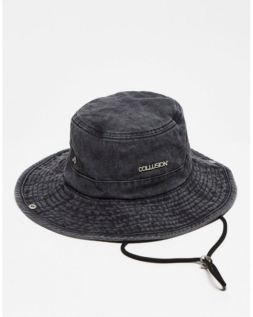 Collusion Black Unisex Washed Denim Bucket Hat With String