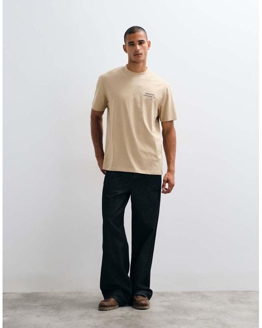 Threadbare Natural Caffeine Crew Back Print Relaxed Fit T-shirt for men