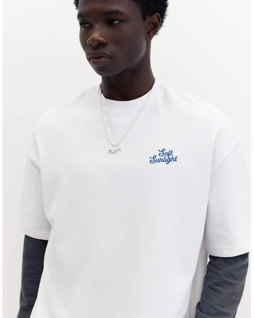 Pull&Bear White Stwd Peach Graphic T-shirt for men