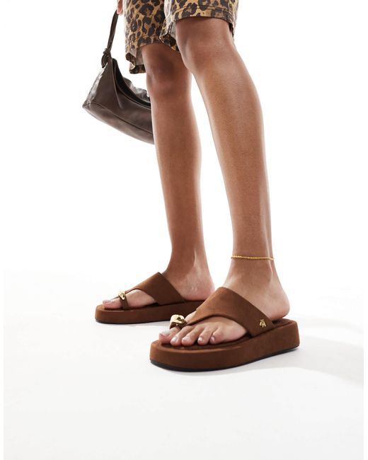 4th & Reckless White Gold Toe Ring Detail Platform Sandals