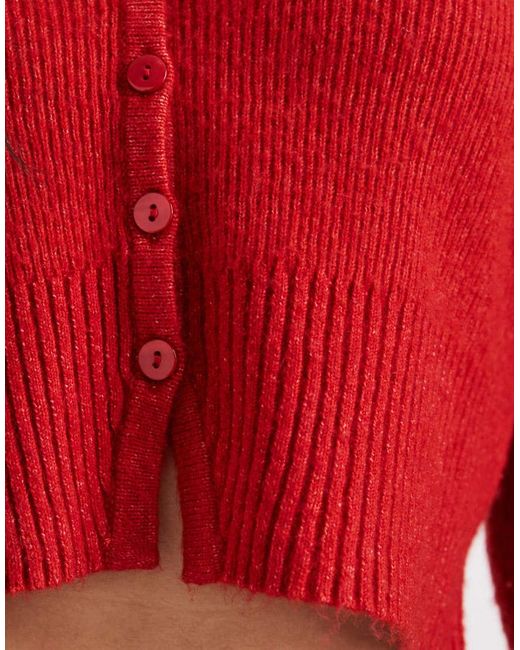 Miss Selfridge Red Fluffy Cropped Cardigan