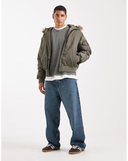 Hollister Gray Heavyweight Military Hooded Fur Jacket for men