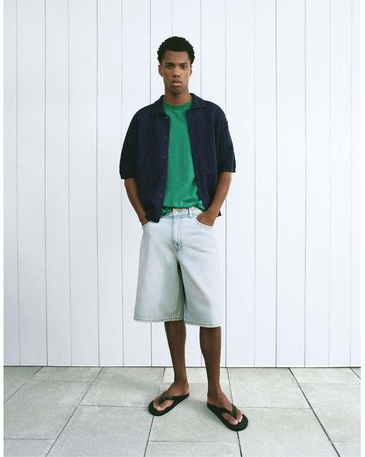 Pull&Bear Gebreid Overhemd Met Uitsnijdingen in het Green voor heren