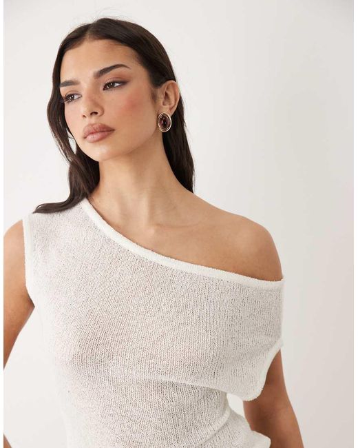 Tala White Beach Knit Asymmetric Top