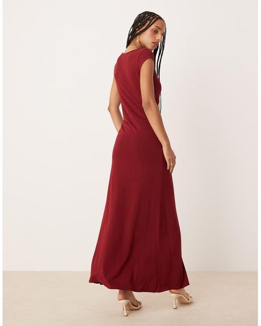 ASOS Red Cap Sleeve Waist Detail Midi Tea Dress