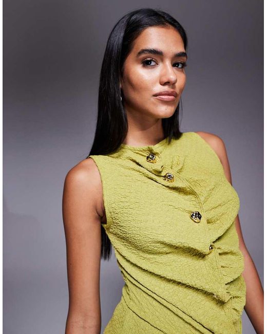 River Island Green Textured Button Front Top