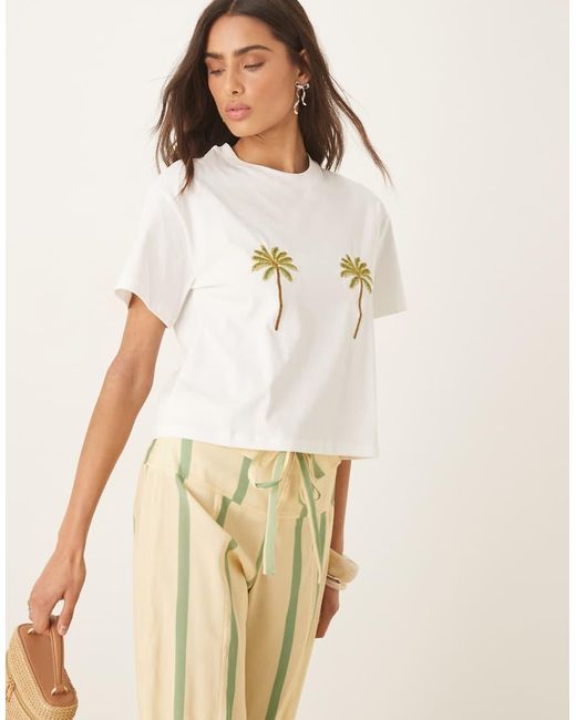 Never Fully Dressed White Embroidered Palm Boob T-shirt