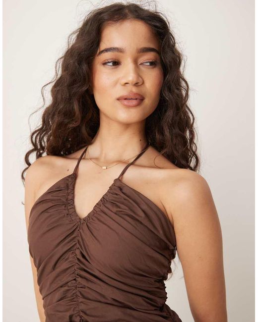 Glamorous Brown V Neck Midi Dress