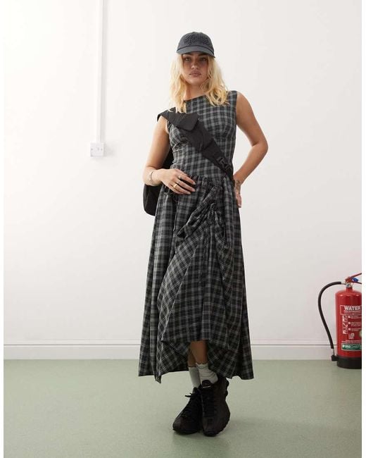 Collusion Multicolor Poplin Midi Dress With Hitch Bubble Skirt