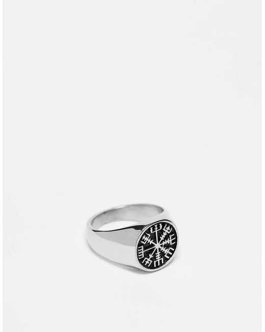 ASOS White Waterproof Stainless Steel Signet Ring With Ancient Compass Detail for men