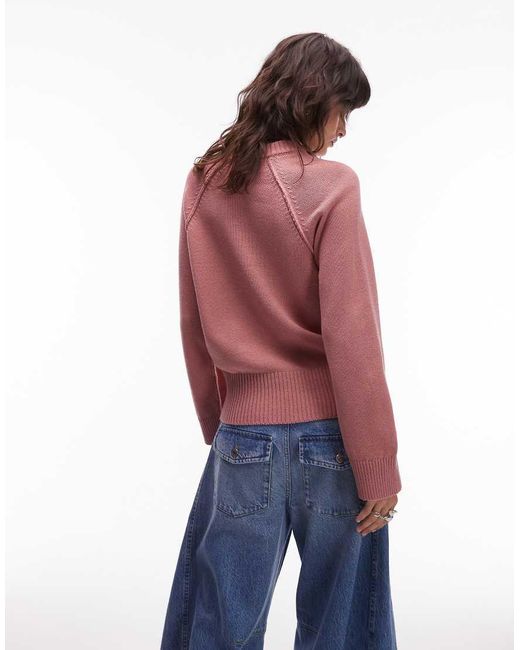ASOS Red Knitted Crew Neck Jumper With Raglan Sleeve