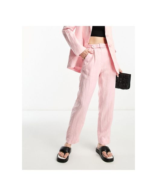 & Other Stories Pink Co-ord Belted Linen Trousers
