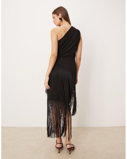 Gina Tricot Black Co-ord Asymmetric Longline Fringe Top