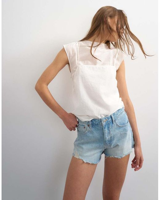 TOPSHOP Blue Denim A-line Short With Rip